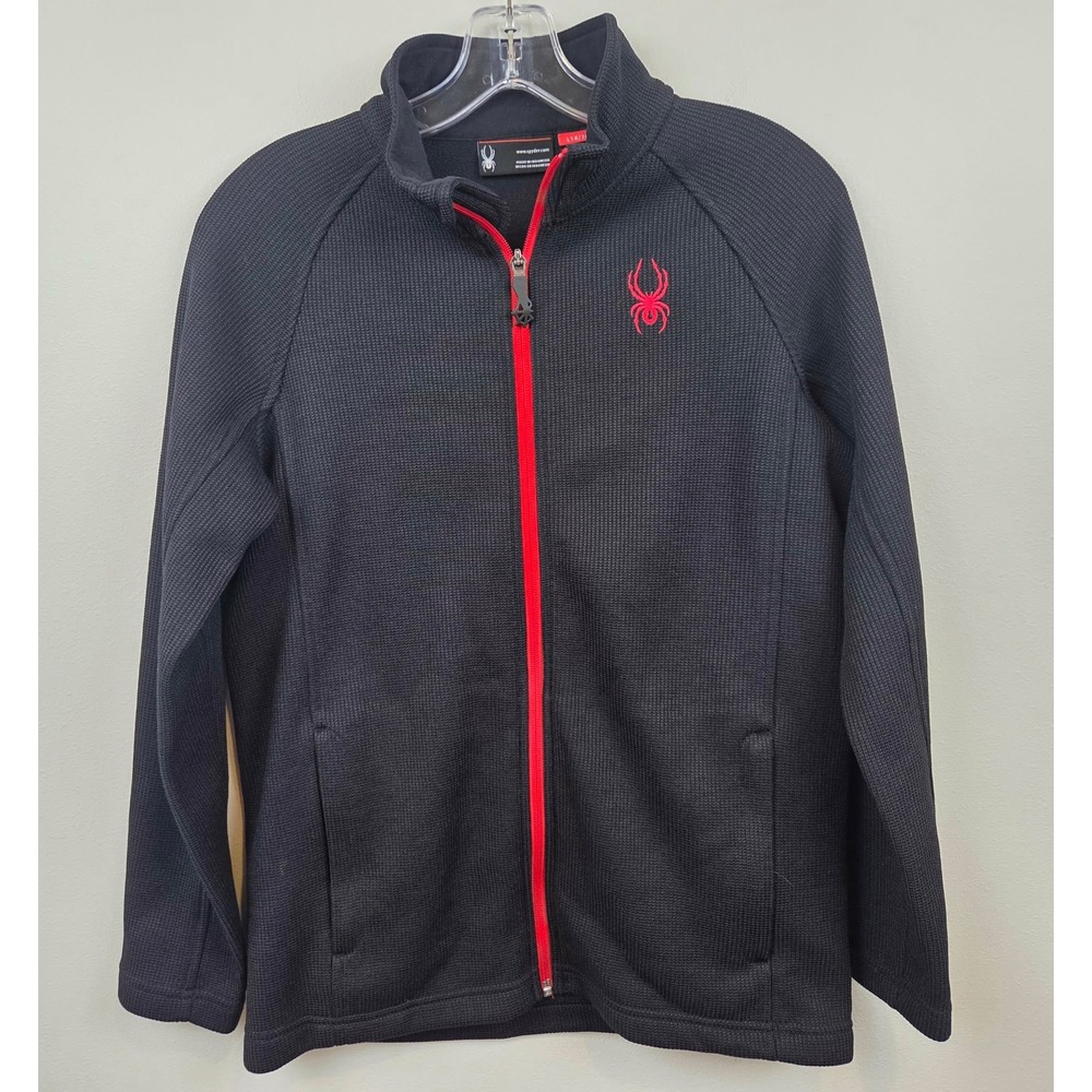 Spyder Kids Boys Black Red Full Zip Fleece Lined Sweatshirt Jacket Size L 14/16